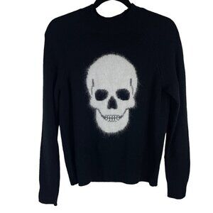 27 Miles Malibu Wool Cashmere Angora Skull Crew Neck Pullover Sweater Black S